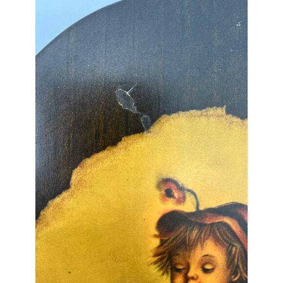 VTG. Hummel Art Boy and Girl Decoupage Plaques 2 Wood Oval Boy Cat Girl Flowers - Picture 9 of 12